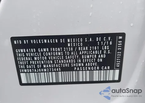 2017 Volkswagen Jetta 1.4T Se from USA, damaged, VIN 3VWDB7AJ6HM273445